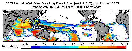 Current Bleaching Heat Stress Outlook Probability - Alert Levels 1 and 2