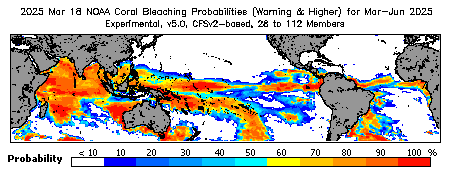 Current Bleaching Heat Stress Outlook Probability - Warning and higher