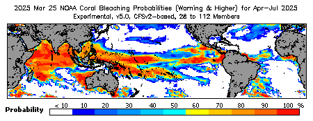 Current Bleaching Heat Stress Outlook Probability - Warning and higher