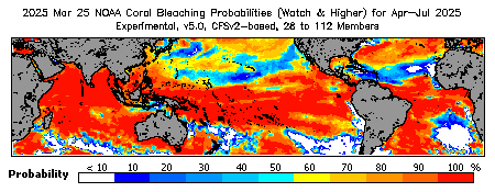 Current Bleaching Heat Stress Outlook Probability - Watch and higher