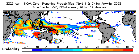 Current Bleaching Heat Stress Outlook Probability - Alert Levels 1 and 2