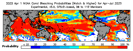 Current Bleaching Heat Stress Outlook Probability - Watch and higher