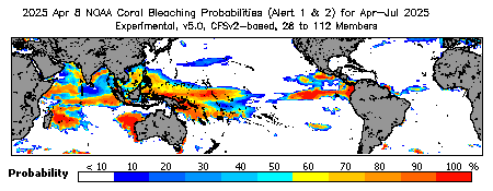 Current Bleaching Heat Stress Outlook Probability - Alert Levels 1 and 2