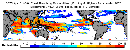 Current Bleaching Heat Stress Outlook Probability - Warning and higher