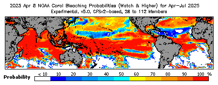 Current Bleaching Heat Stress Outlook Probability - Watch and higher
