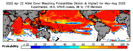 Current Bleaching Heat Stress Outlook Probability - Watch and higher