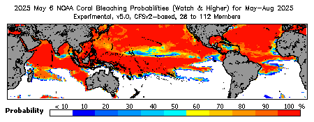 Current Bleaching Heat Stress Outlook Probability - Watch and higher