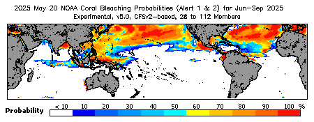 Current Bleaching Heat Stress Outlook Probability - Alert Levels 1 and 2