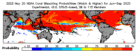 Current Bleaching Heat Stress Outlook Probability - Watch and higher