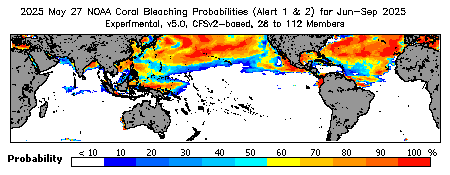 Current Bleaching Heat Stress Outlook Probability - Alert Levels 1 and 2