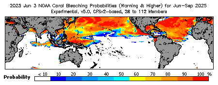 Current Bleaching Heat Stress Outlook Probability - Warning and higher