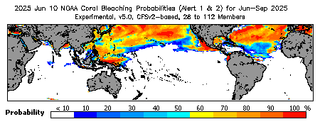 Current Bleaching Heat Stress Outlook Probability - Alert Levels 1 and 2
