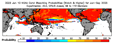 Current Bleaching Heat Stress Outlook Probability - Watch and higher