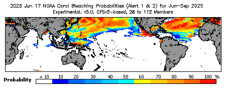 Current Bleaching Heat Stress Outlook Probability - Alert Levels 1 and 2