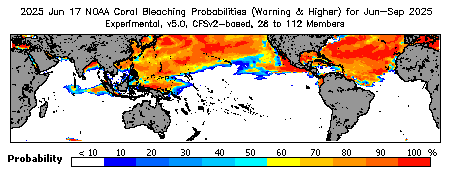 Current Bleaching Heat Stress Outlook Probability - Warning and higher