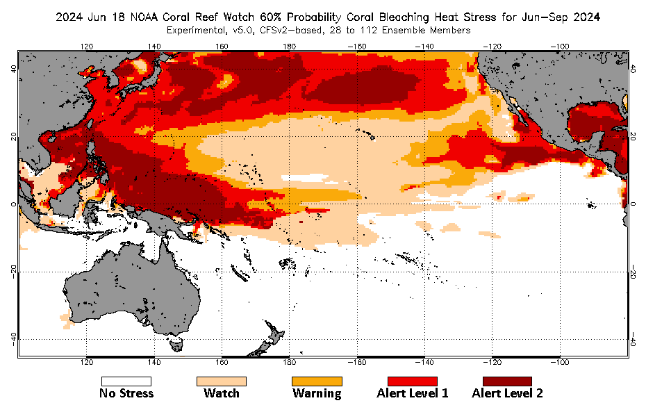NOAA Coral Reef Watch 60% Probabily Coral Bleching Heat Stress